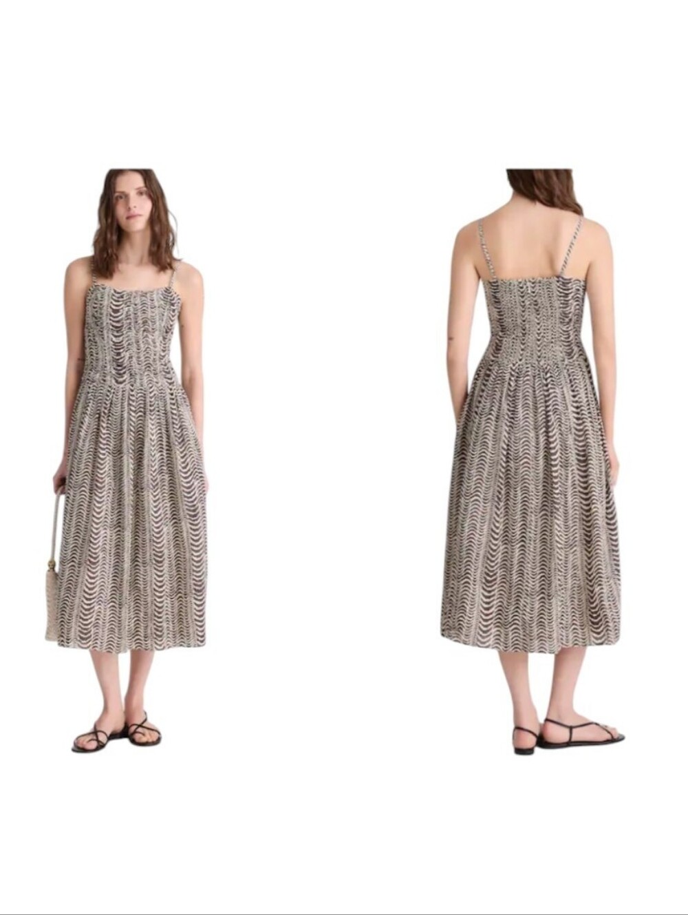 NWT Madewell Ruched Midi Dress chocolate Brown plum Pattern Size 8